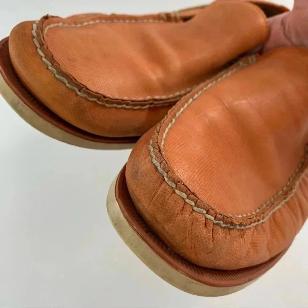 Polo mens flats size 11 Blackley orange leather 90s vintage preppy boat shoes